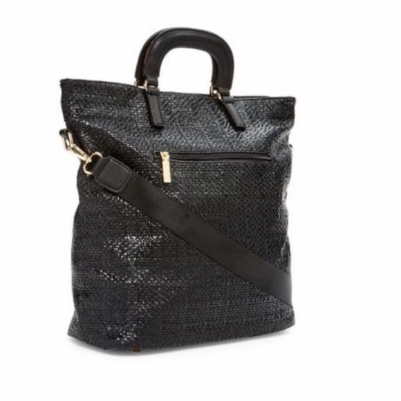 Black- Woven Faux/Vegan Leather Tote. - Picture 2 of 6
